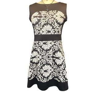 A-line Knit Short Dress Black & White Medium